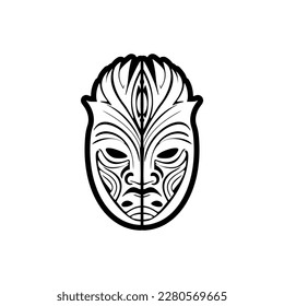 Vector tattoo sketch of a black and white Polynesian god mask.