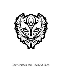 Esbozo de tatuajes vectores de una máscara de dios polinesia en blanco y negro.