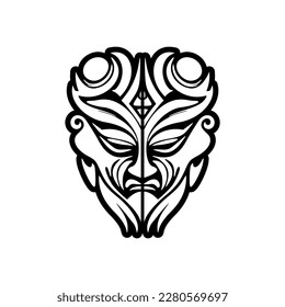 Vector tattoo sketch of a black and white Polynesian god mask.