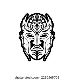 Vector tattoo sketch of a black and white Polynesian god mask.
