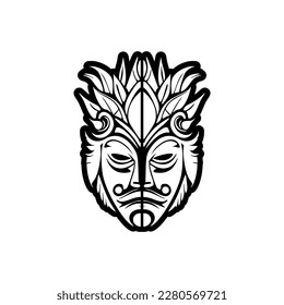 Vector tattoo sketch of a black and white Polynesian god mask.