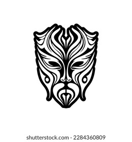 Vector tattoo sketch of a black and white Polynesian god mask.