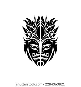 Vector tattoo sketch of a black and white Polynesian god mask