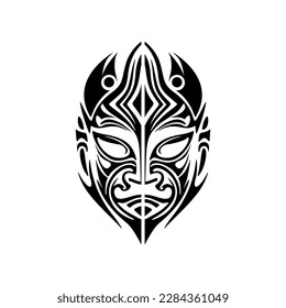 Vector tattoo sketch of a black and white Polynesian god mask.