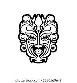 Vector tattoo sketch of a classic black and white Polynesian god mask.
