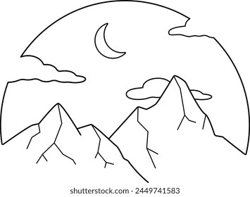 vector tattoo sketch of the mountain and the sun