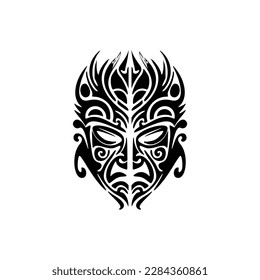 Vector tattoo sketch of Polynesian god mask with black and white colors