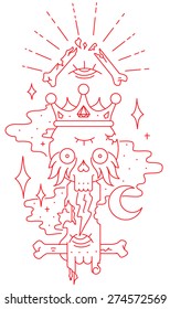 Vector tattoo sketch skull with crown