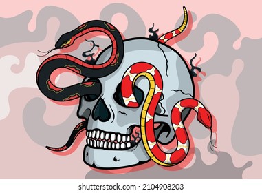 Vector tattoo skull with colored snake