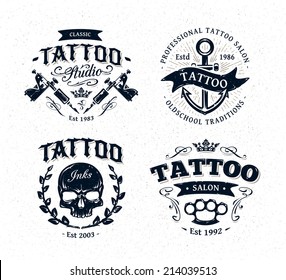 Vector tattoo studio logo templates on white background. Cool retro styled vector emblems.
