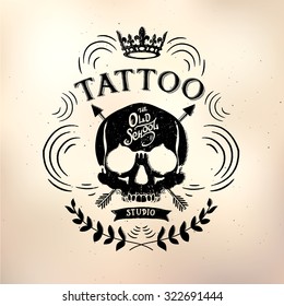 Vector tattoo studio logo templates on dark background. Cool retro styled vector emblems.