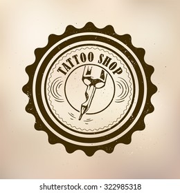 Vector tattoo studio logo templates on dark background. Cool retro styled vector emblems.