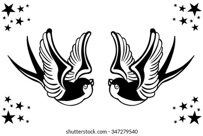 Vector Tattoo Swallow Pair Illustration