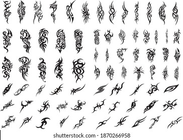 
Símbolos del tatuaje del vector. Conjunto de pegatinas de doodles abstractos de elementos corporales hermosos