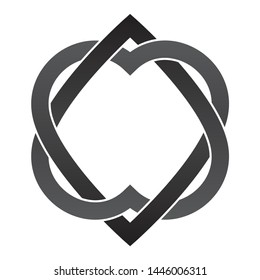 Vector tattoo two black intertwined hearts. Isolated on white background