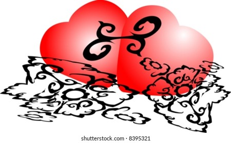 Vector. Tattooing two hearts.