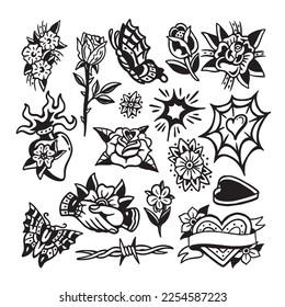vector tattoos with floral themes and various unique and attractive shapes in classic or vintage style