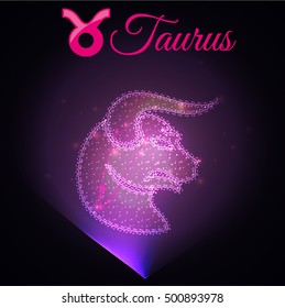 Vector Taurus "the Bull"- the second  astrological sign in the Zodiac from the glowing stars in the dark sky