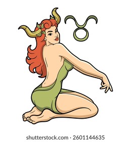 Vector Taurus Zodiac Sign Beautiful Girl Character Illustration Isolated