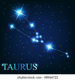 vector of the taurus zodiac sign of the beautiful bright stars on the background of cosmic sky