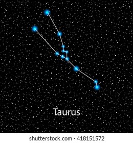 Vector Taurus Zodiac sign  bright blue stars in cosmos. Constellation