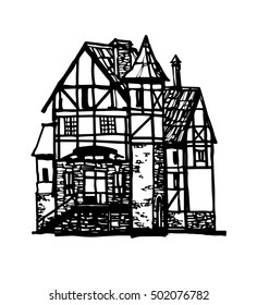 Vector Tavern House Illustration. Retro building image.