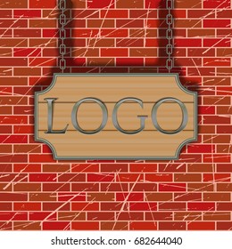 Vector tavern signboard template on brick wall background