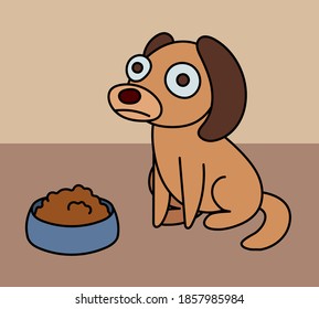 Vector tawny cartoon dog doesn't want to eat