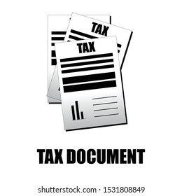 Vector tax documents icon isolated white background illustrator, tax money financial papers symbol