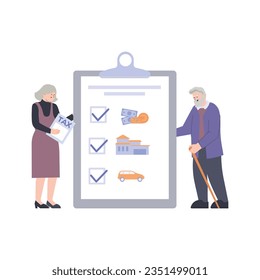 vector tax people flat set of isolated icons with human characters counting and paying taxes making marks vector illustration2