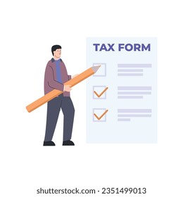 vector tax people flat set of isolated icons with human characters counting and paying taxes making marks vector illustration2