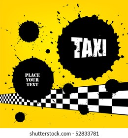 Vector taxi cab background with checkers flag and grunge splats.