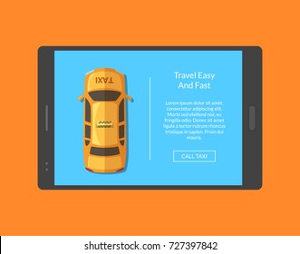 Vector taxi car top view order app screen for tablet template illustration
