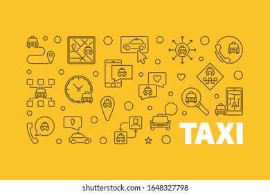 Vector Taxi concept outline horizontal banner or illustration on yellow background