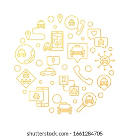 Vector Taxi concept outline round yellow illustration on white background