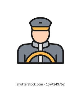 Vector taxi driver, cabbie, cabby flat color line icon.