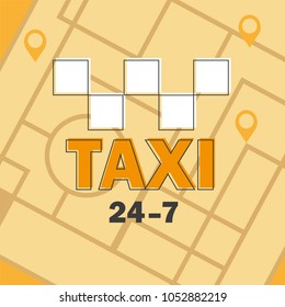 Vector taxi icon. Map pin with taxi checks sign. Vector illustration - line style