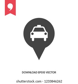 Vector taxi icon. Map pin with taxi sign