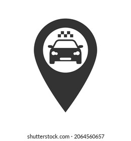 Vector taxi icon. Map pin with taxi sign.Vector illustration isolated on white background.Eps 10.
