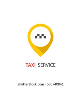Vector taxi icon. Map pin with taxi sign