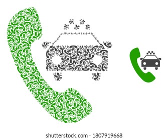 El collage de teléfonos vectores de taxi se hace con pictogramas de teléfono recursivos al azar. Collage recursivo del teléfono de taxi.