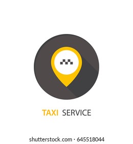 Vector taxi service concept. Map pointer with taxi symbol