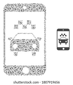 Vector taxi smartphone application composition is organized of repeating recursive taxi smartphone application parts. Recursion mosaic of taxi smartphone application.