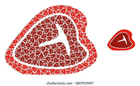 Vector T-bone beef steak composition is made from randomized self T-bone beef steak items. Fractal composition for T-bone beef steak.