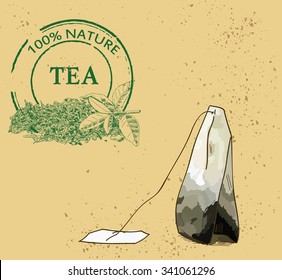 vector tea bag with label in the corner