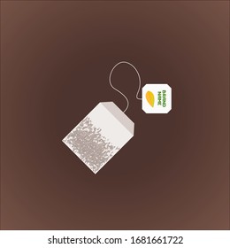 vector tea bag with label top view mock up illustration isolated dark background
