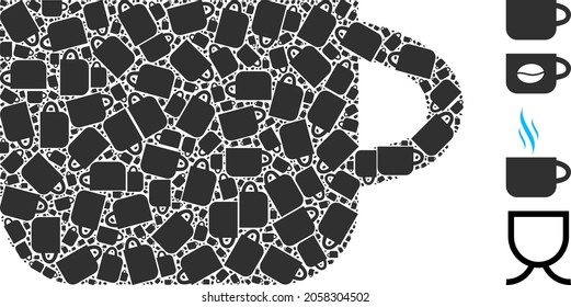 Vector tea cup fractal is created with randomized fractal tea cup pictograms. Fractal mosaic of tea cup.