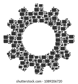 Vector tea cup icons are organized into gear figure. Mechanical design concept constructed with tea cup elements.