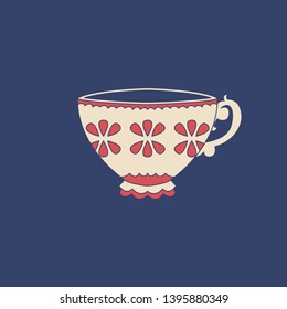 Vector tea cup in modern flat style on light background. Poster with tea cup