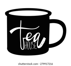Vector Tea Cup sign with Vintage style, Calligraphy and Hand drawn letters.
Menu Design for Tea House, Tea shop, Cafe, Coffee shop and Restaurant